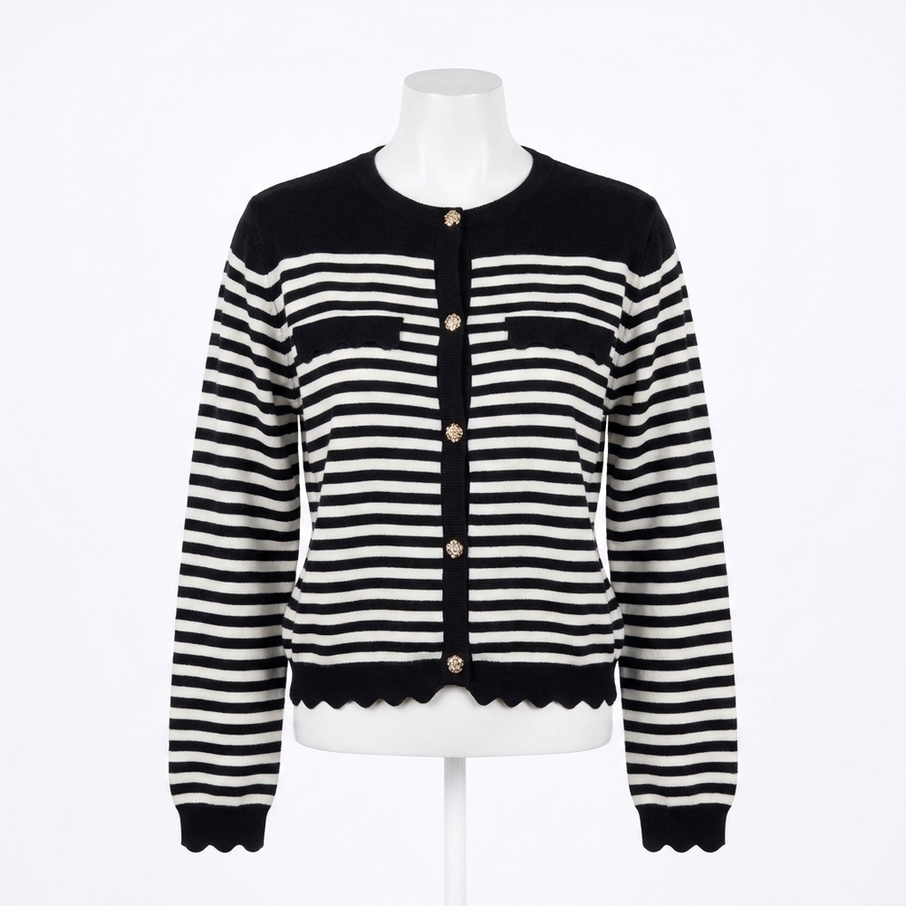 NEW ABLE scalloped stripe cardigan in black